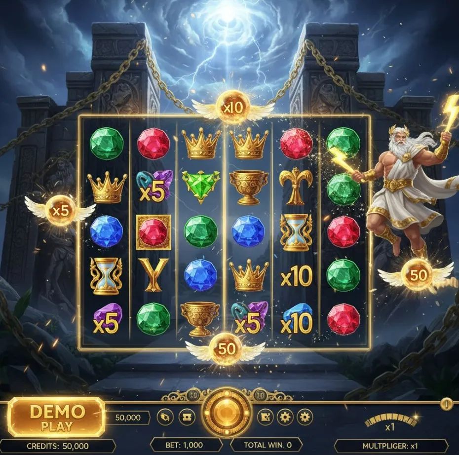 Player actively testing strategies in Gates of Olympus demo mode, perhaps with notes, charts, and different bet sizes, highlighting the process of refining gameplay without real money.